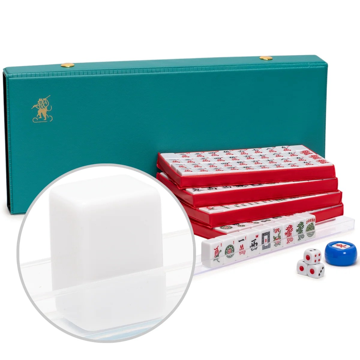 Travel Size American Mahjong Set, “Celadon” - 166 Mini Melamine Tiles, Teal Green Case, Acrylic Racks, Dice & Wind Indicator